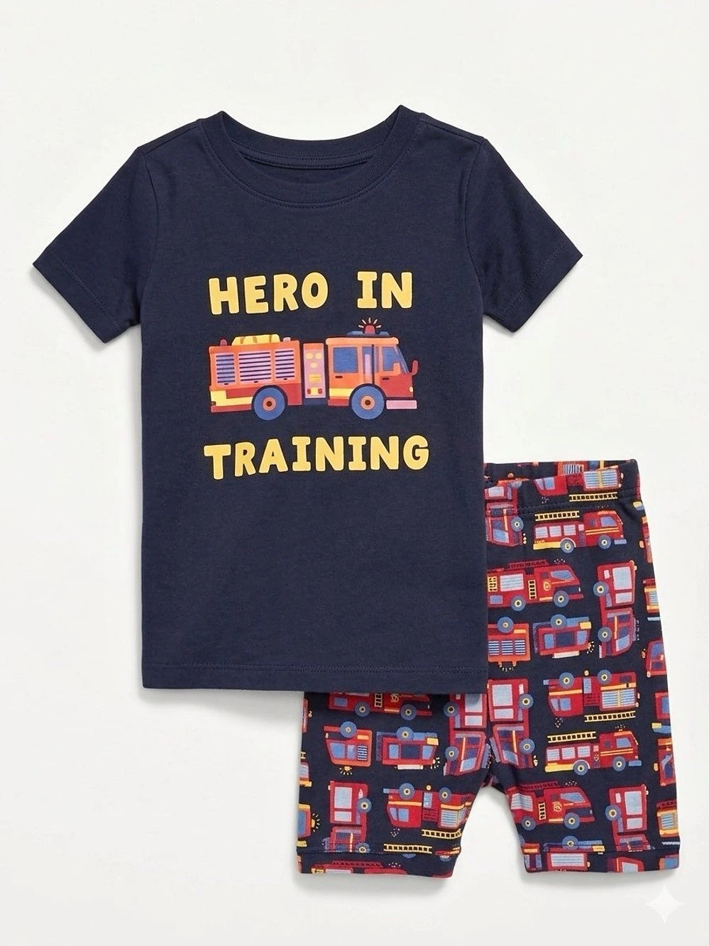 Old Navy Hero in Training Fire Truck Cotton Pajama Set 12-18M Boy Firefighter